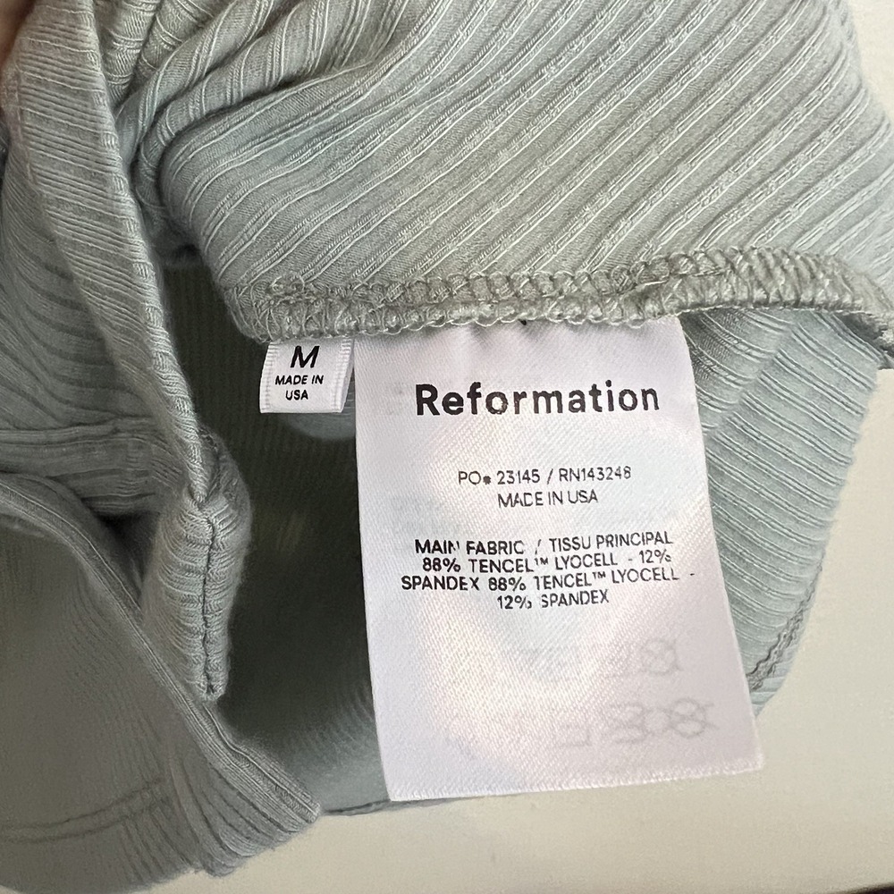 Reformation Dress Medium Lennon Ruched Button Up Ribbed Polo Collared Green Gray - Picture 6 of 6
